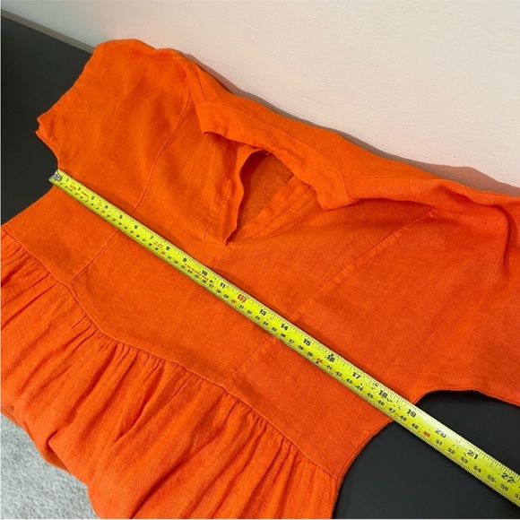 Vanessa Zani Orange Linen Midi Dress | Split Neck Short Sleeves | Made in Italy - Picture 8 of 11